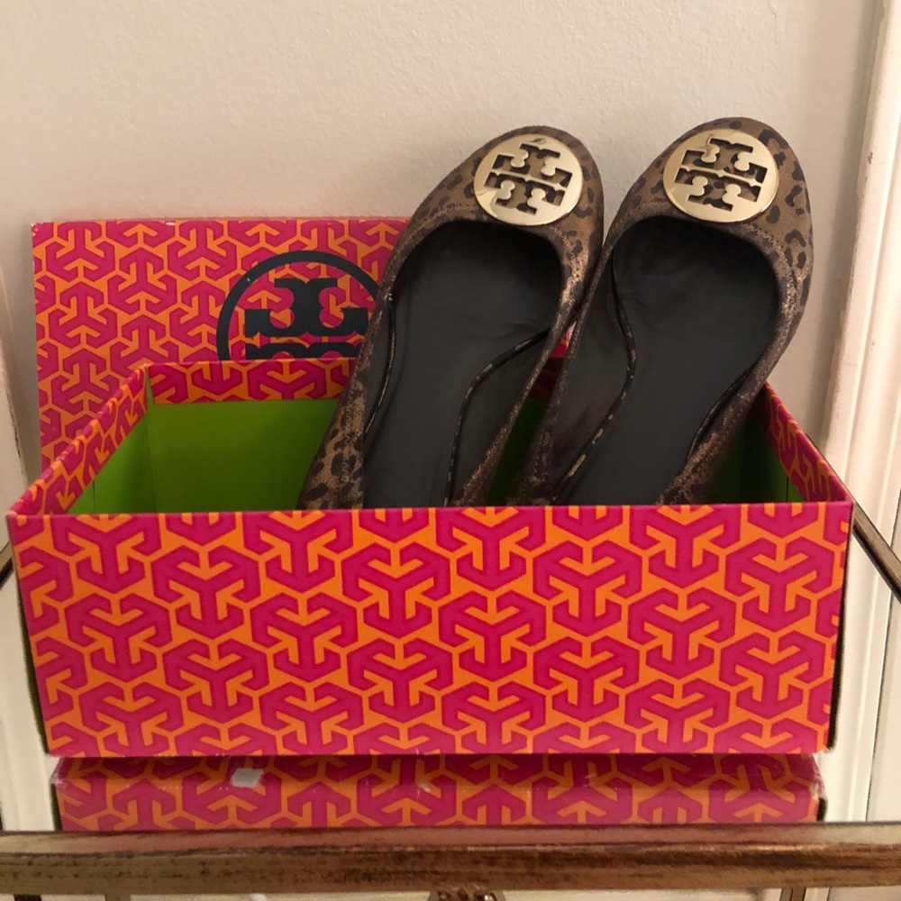 Tory Burch Reva Metallic Cheetah Print Flat